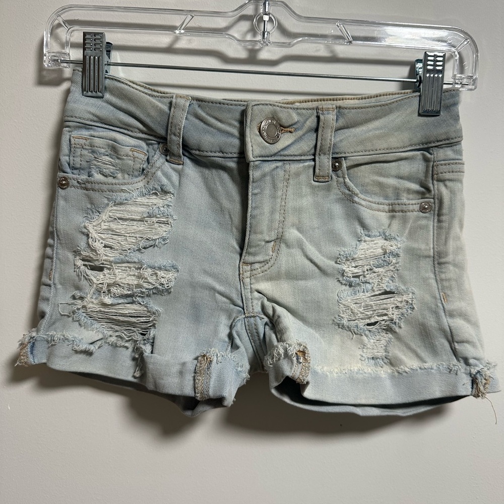 American Eagle Outfitters Distressed Light Blue Denim Shorts